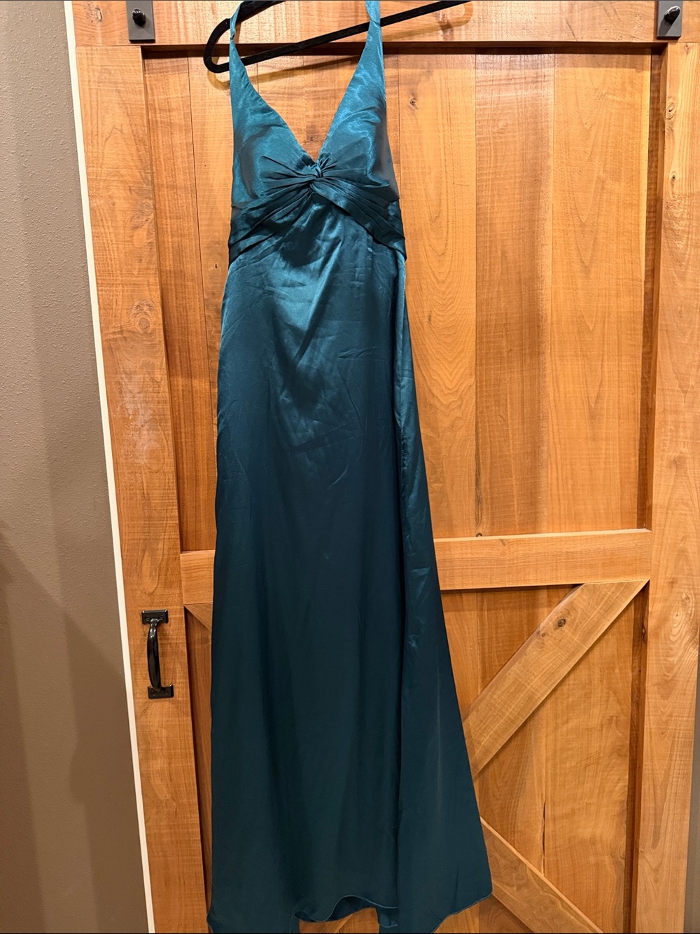 Teal Halter Satin Maxi Dress - Elegant Evening Style